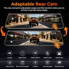 12" Mirror Dash Cam, 4K UHD Front and 2.5K Rear View Dash Camera for Car, with ADAS BSD LCA Smart Mode, GPS, G-Sensor, Loop Recording, Parking Monitor, Voice Control, 5.8GHz WiFi - Image 2