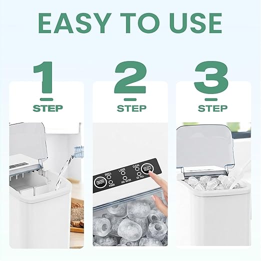 Ice Makers Countertop, Portable Ice Machine with Handle, 6 Mins 9 Bullet Ice Cubes with Basket and Scoop, 26lbs in 24Hrs, Auto-Cleaning, for Home, Kitchen, RV, Camping, White - Image 6
