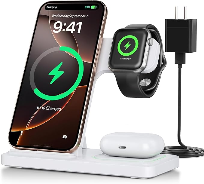 2026 Traveling Portable Wireless Fast Charger for Apple & Android Charging Station 3 in 1 Charging for iPhone17 16 15 14 13 12 11,Apple Watch & Air pods 4 3 2 Pro,Samsung Galaxy-Gifts for Family by QWOSE