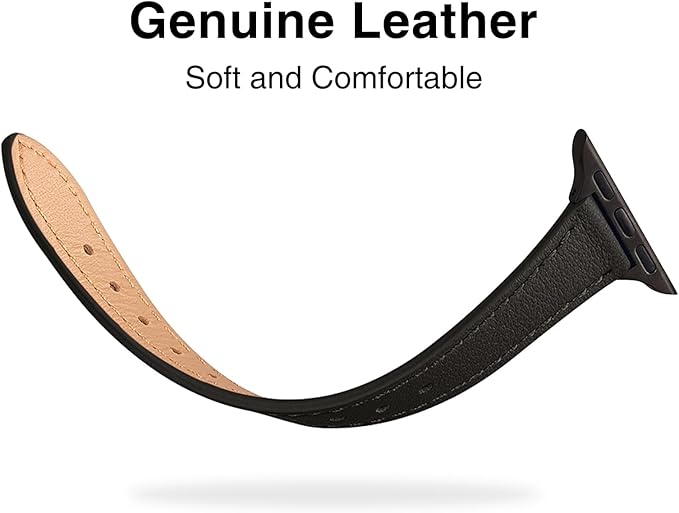STIROLL Slim Leather Bands Compatible with Apple Watch Band 49mm 46mm 45mm 44mm 42mm(Series 3 2 1), Top Grain Leather Watch Thin Wristband for iWatch Ultra SE Series 11 10 9 8 7 6 5 4(Black) - Image 3