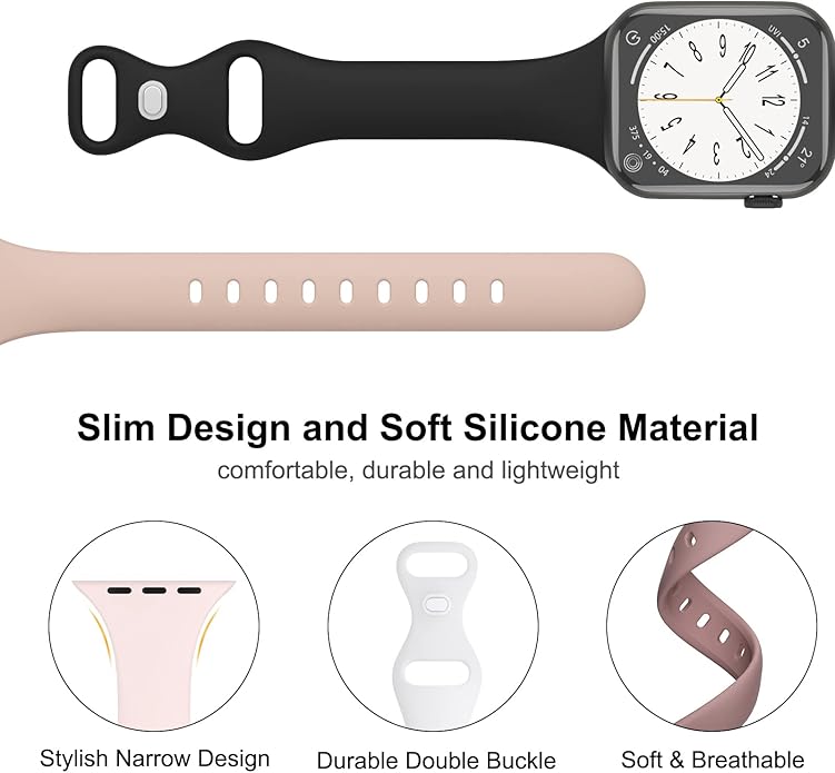 Sport Slim Silicone Bands Compatible for Apple Watch Band 38mm 42mm 40mm 44mm 41mm 45mm 46mm 49mm, Thin Narrow Replacement Strap Wristband for iWatch Series 11/10/9/8/7/SE/6/5/4/3/2/1/Ultra Women Men - Image 2