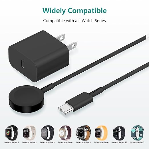 Upgraded Apple Watch Charger, Magnetic Fast Charger, USB C Charger Block Plug Adapter with 6FT iWatch Portable Wireless Fast Charging Cable Cord for iWatch Series Ultra/9/8/7/6/SE/SE2/5/4/3 Black - Image 7