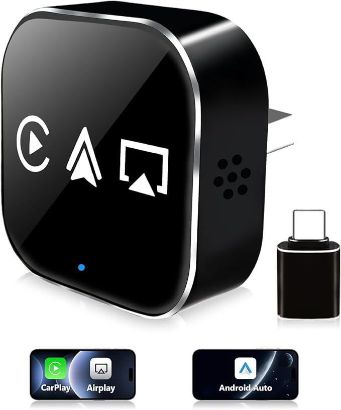 3-in-1 Mini Wireless CarPlay Adapter(2025 Upgraded)-Built-in Wired Carplay Android Auto Airplay,Plug&Play,Fast Auto-Reconnect,BT 5.0,USB/Type-C,iOS10+&Android 11+,5G WiFi(Black) by XGUCarRadio