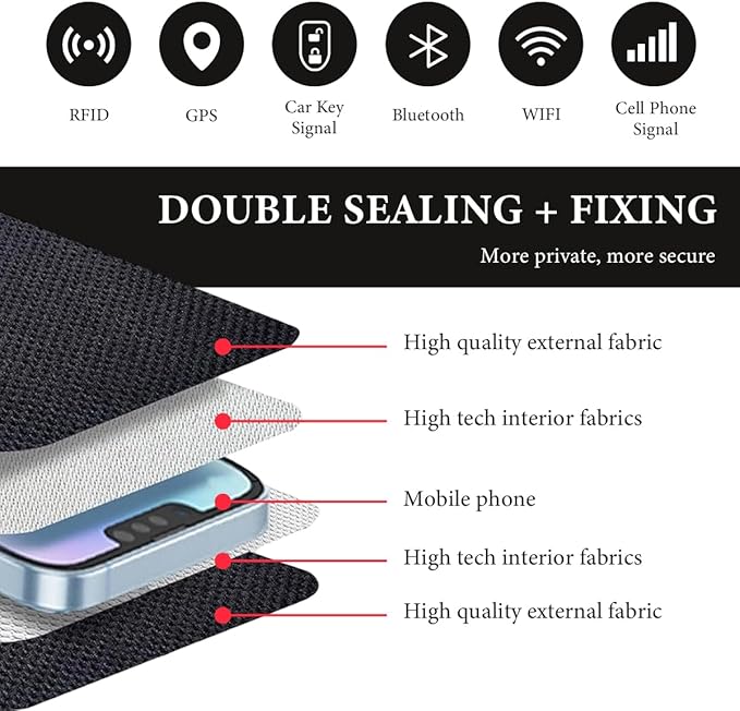 Faraday Bags for Car Keys and Cell Phone, Keyless Entry Fob Signal Blocking Bag Anti Theft Car Protection, GPS Car Key Shielding Pouch WiFi/GSM/LTE/NFC/RFID Signal Blocker (Black) - Image 4