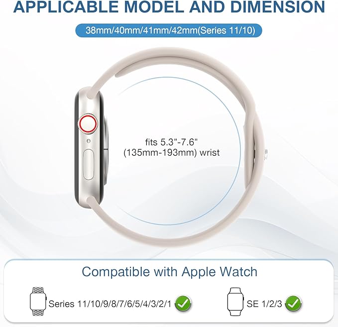 10 Pack Silicone Bands Compatible with Apple Watch 38mm 40mm 41mm 42mm 44mm 45mm 46mm 49mm Women Men, Soft Waterproof Replacement Wrist Sport Band for iWatch Series 11 10 9 8 7 6 5 4 3 2 1 SE Ultra - Image 2