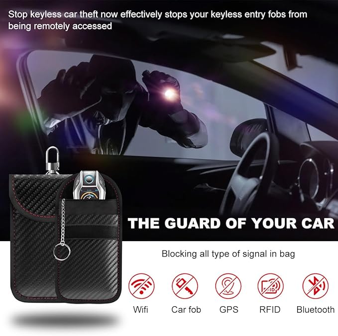 povtii Faraday Pouch for Car Key, RFID Signal Blocking Anti-Theft Key Faraday Bag, Carbon Fiber Car RFID Signal Blocking Holder, Car Accessories (2 PCS, Medium) - Image 4