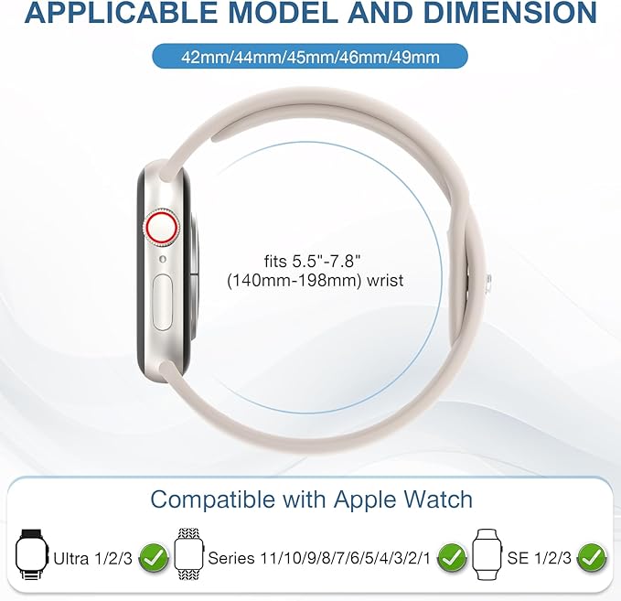 10 Pack Silicone Bands Compatible with Apple Watch 38mm 40mm 41mm 42mm 44mm 45mm 46mm 49mm Women Men, Soft Waterproof Replacement Wrist Sport Band for iWatch Series 11 10 9 8 7 6 5 4 3 2 1 SE Ultra - Image 2