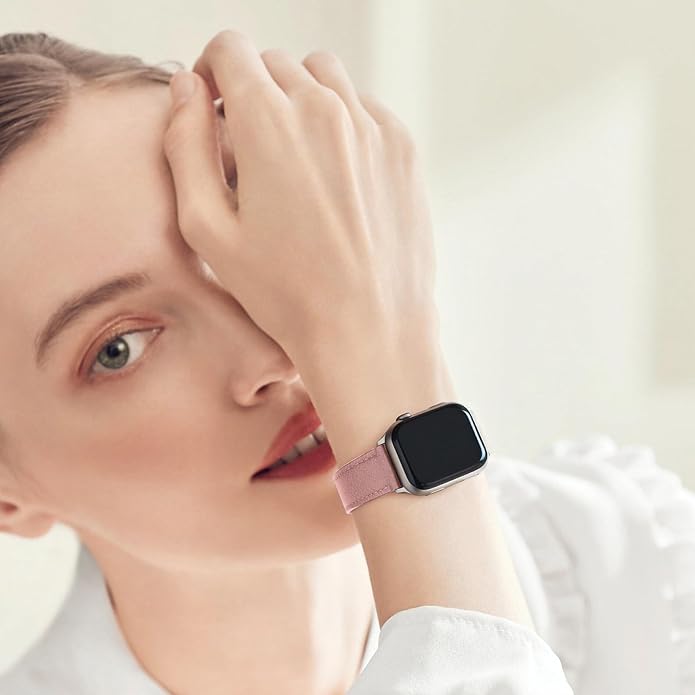Soft French Goatskin Women Slim Leather Watch Band Compatible with Apple Watch 38mm 40mm 41mm 42mm 44mm 45mm 46mm 49mm, Thin Leather Strap Replacement for iWatch Series Ultra SE 10 9 8 7 6 5 4 3 2 1 - Image 6