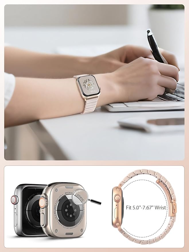 V.R.HOPE Apple Watch Band for Series 11/10/9/8/7/Ultra3 46mm45mm44mm42mm49mm Fashion Lightweight Resin Dressy Strap for Women Bracelet Compatible with iWatch Series 6/5/4/3/2/1/SE（Oatmeal） - Image 6