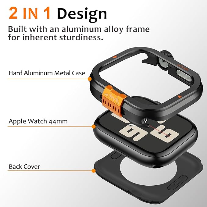 Amizee Metal Case Compatible with Apple Watch SE 3/2/1 Series 6/5/4 44mm Case with Back Cover, Rugged Protective Bumper Cover for iWatch 44mm, Black - Image 3