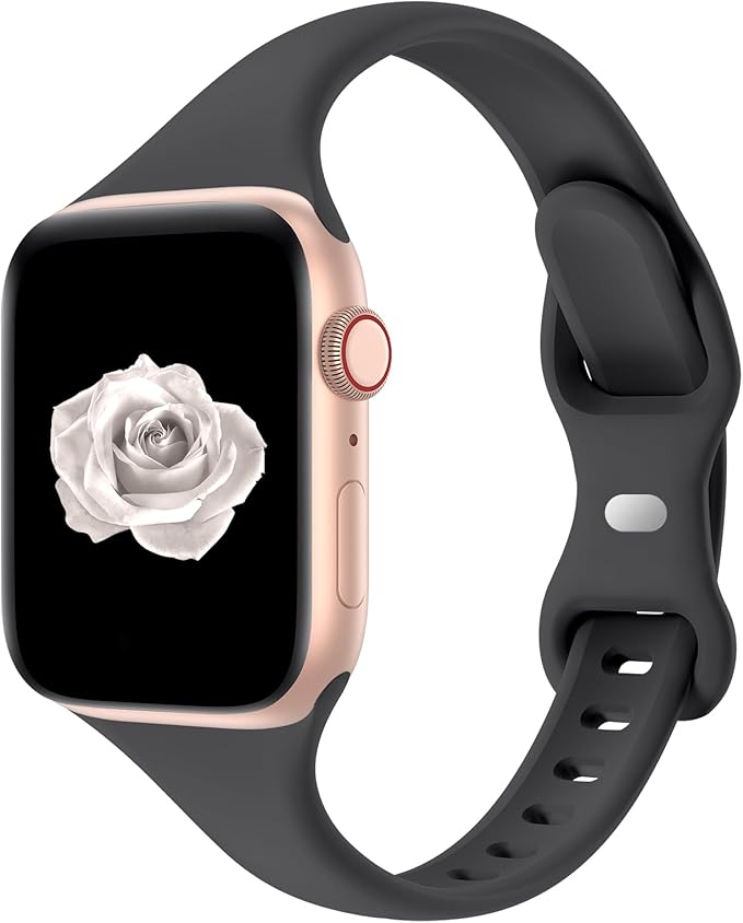 Thin Slim Band Compatible with Apple Watch 38mm 40mm 41mm 42mm 44mm 45mm 46mm 49mm, Replacement Silicone Sport Strap for iWatch Series 11/10/9/8/7/6/5/4/3/2/1 Ultra SE Women Men, Anthracite by Acrbiutu