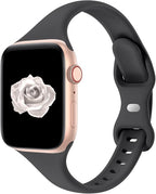 Thin Slim Band Compatible with Apple Watch 38mm 40mm 41mm 42mm 44mm 45mm 46mm 49mm, Replacement Silicone Sport Strap for iWatch Series 11/10/9/8/7/6/5/4/3/2/1 Ultra SE Women Men, Anthracite by Acrbiutu