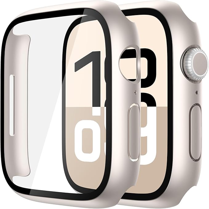 Misxi 2 Pack Tempered Glass Case Compatible for Apple Watch Series 11 (2025) Series 10 42mm, Hard PC Screen Protector Overall Protection Ultra-Thin Scratch-Resistant Cover for iWatch, 2 Starlight by Misxi