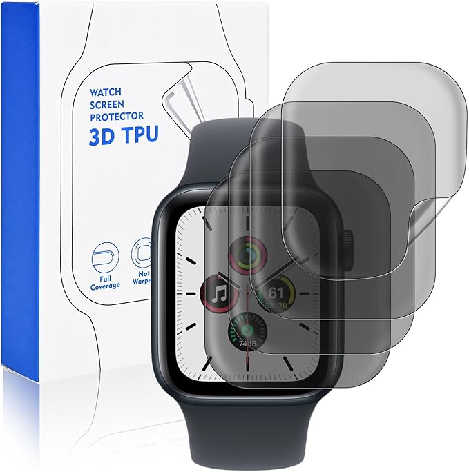 4 Pack Compatible for Apple Watch Series SE/4/5/6 Screen Protector 40mm Privacy, Self-Healing HD Soft TPU Film with Touch Sensitive [Not Glass] for iWatch 40mm Screen Protector, No-Bubbles by Unknown