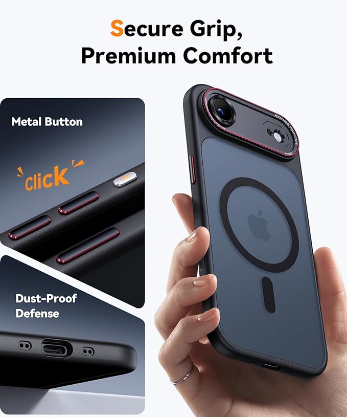 JUESHITUO Magnetic for iPhone 17 Air Case: Upgraded [Full Camera Protection], with [1X Screen Protector] [Camera Button], 6.5" Case for iPhone 17 Air, Black - Image 3