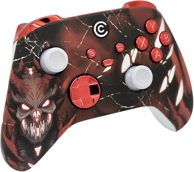 Custom Controllerzz Designer Series Custom Wireless Controller for Xbox Series X/S, Xbox One, & PC - Multiple Designs Available (Red Demon W/Red Chrome Inserts) - Image 2