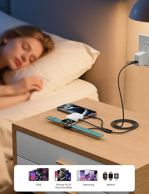 Travel Essentials,3 in 2 USB C Cable for Apple Watch Charger,iPhone Charger,Multi Charging Cable,Cruise Vacation Camping Essentials,Portable for iWatch Series 11-2/Ultra/SE & iPhone 17-12,Car,Black - Image 2