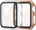 EDIMENS 2 Pack Hard PC Case Compatible with Apple Watch Series 6 / SE / 5/4 40mm Women Men, Overall PC Case Slim Tempered Glass Screen Protector Protective Cover for Apple iWatch 40mm SE Clear Rose by EDIMENS