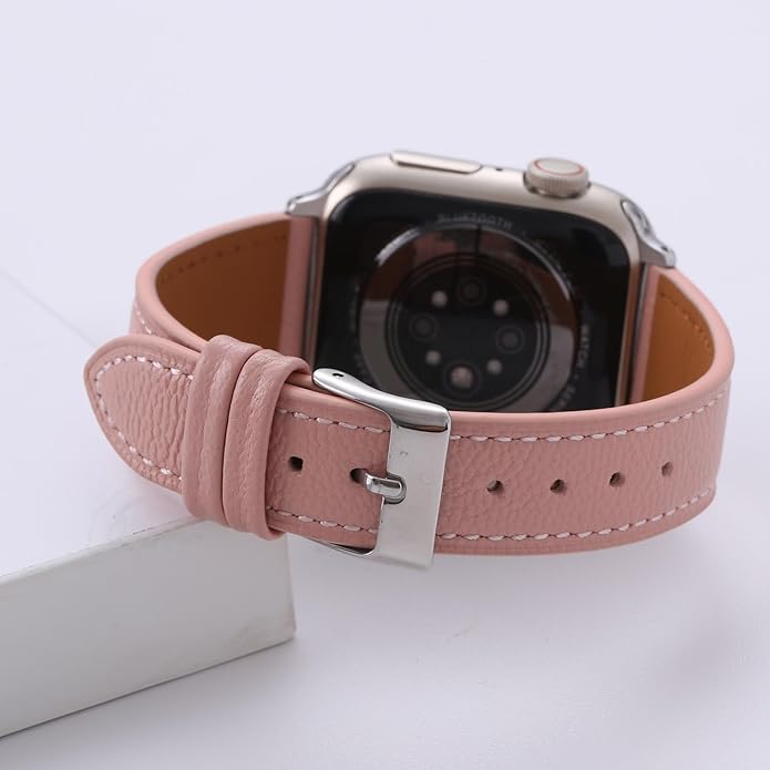 Soft French Goatskin Women Slim Leather Watch Band Compatible with Apple Watch 38mm 40mm 41mm 42mm 44mm 45mm 46mm 49mm, Thin Leather Strap Replacement for iWatch Series Ultra SE 10 9 8 7 6 5 4 3 2 1 - Image 3