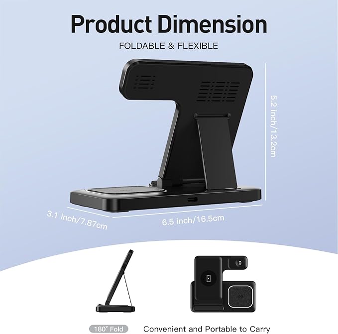 2026 Traveling Portable Wireless Fast Charger for Apple & Android Charging Station 3 in 1 Charging for iPhone17 16 15 14 13 12 11,Apple Watch & Air pods 4 3 2 Pro,Samsung Galaxy-Gifts for Family - Image 7