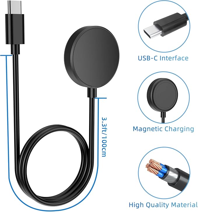 USB C Galaxy Watch 7 Charger Compatible with Samsung Galaxy Watch 7/6 Classic/6/5 Pro/5/4/4 Classic/3/Active 2/Active, Portable Wireless Charging Dock 3.3FT… - Image 3