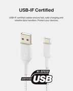 Belkin USB A to USB C Cable, 3.3ft, 15W - Type C Charger, iPhone Charger Cord, Soft, Braided, Flexible for iPhone 17 & 16, Galaxy S25, Pixel 10, iPad Pro, Airpods Pro, Switch & More - White - Image 3