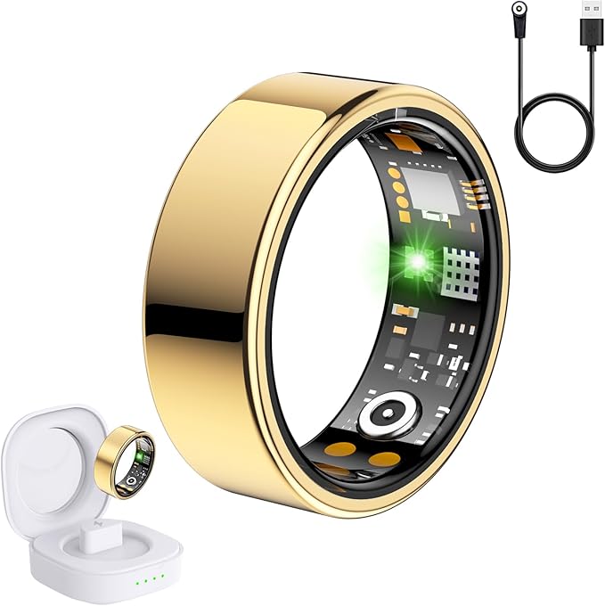 SEEVEN Smart Ring for Women Men, Fit Ring with Heart Rate, Blood Oxygen, HRV, Sleep Monitor, Stress, Step Counter, IP68 Waterproof Fitness Rings for iPhone & Android, No Subscription Fee (Gold, 13#) by SEEVEN
