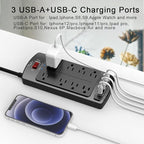 10 Feet Surge Protector Power Strip - Nuetsa Extension Cord(1625W/13A) with 8 Outlets and 4 USB Ports, Flat Plug, 2700 Joules, for Home, School, College Dorm Room, and Office, ETL Listed, Black - Image 3