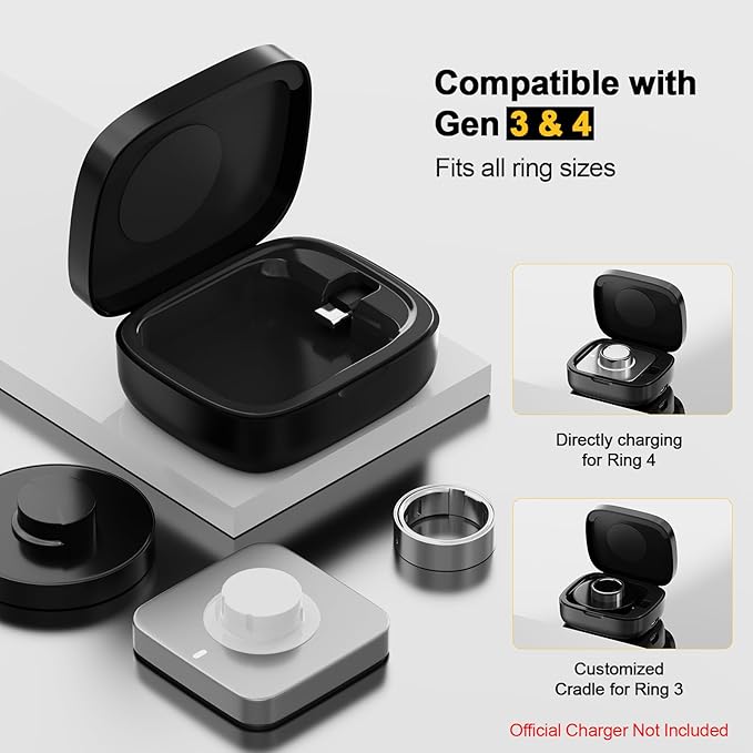 Wireless Charging Case for Oura Ring Gen 4 & 3 Charger, 1000mAh Portable Travel Power Station Fits All-Sized Oura Ring 4 & 3, 30-Day Runtime (Official Charger NOT Included)(Black) - Image 2