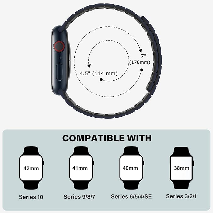Bisikor Magnetic Bands Compatible with Apple Watch Band 49/46/45/44/42/41/40/38mm Men Women Silicone Sport Wristband for iWatch Ultra SE Series 11 10 9 8 7 6 5 4 3 (38/40/41/42, Blue/Black) - Image 6