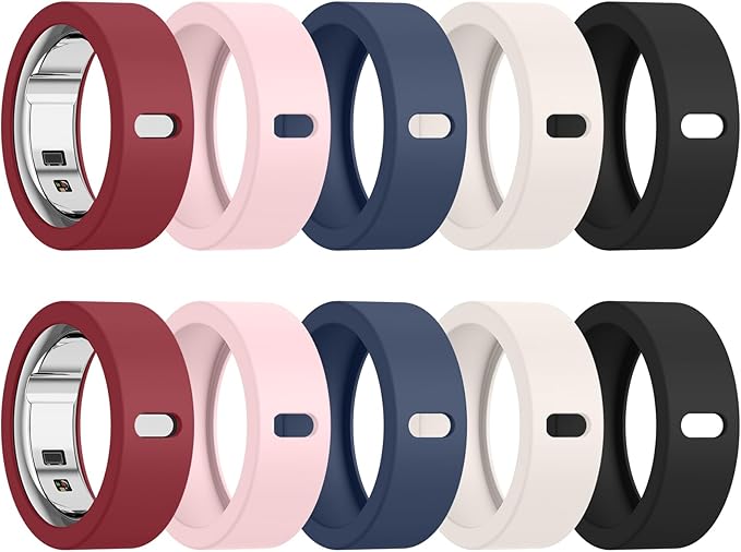 10 Pack Cover for Oura Ring Gen 4/4 Ceramic, Oura Ring Gen 3 Horizon/Heritage Case, Anti-Scratch Silicone Ring Protector for Working Out Gym (Black+Blue+Starlight+Pink+Wine Red, S for 5/6/7/8/9/10) by MeliyaSmartwatchAccessories