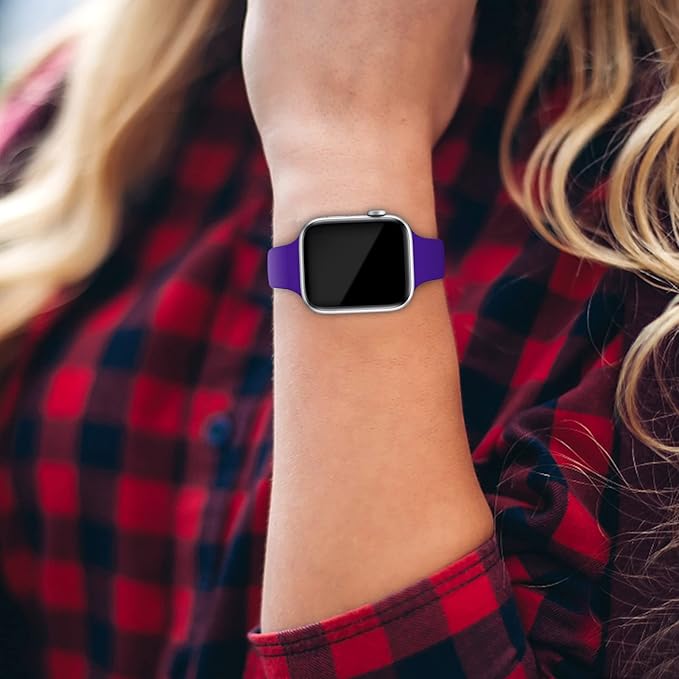 Thin Slim Band Compatible with Apple Watch 38mm 40mm 41mm 42mm 44mm 45mm 46mm 49mm, Replacement Silicone Sport Strap for iWatch Series 11/10/9/8/7/6/5/4/3/2/1 Ultra SE Women Men, Purple - Image 6