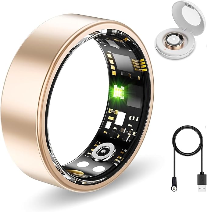Smart Health Rings for Women Men, Fitness Tracker with Heart Rate, Blood Oxygen, HRV, Sleep Tracker, Step Tracker, No Subscription Fee, IP68 Waterproof Smart Ring for iphone & Android (Rose Gold, 11) by Unknown