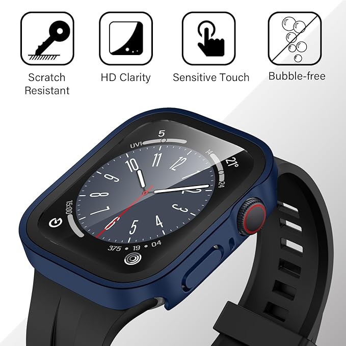 Amizee 2 Pack Compatible with Apple Watch Series 9 8 7 45mm Case with Built-in Screen Protector, Ultra-Thin Hard PC Straight Edge Anti-Scratch Protective Cover for iWatch (Matte Blue) - Image 6