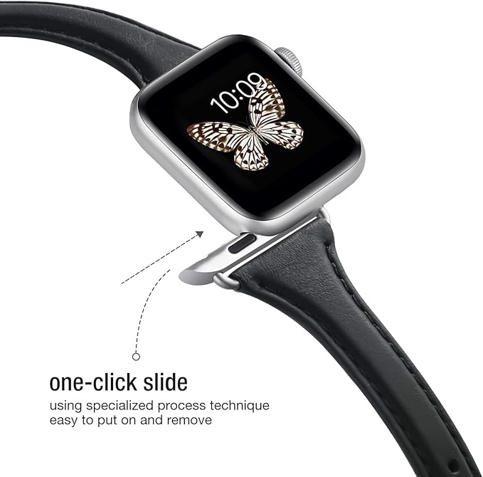 WFEAGL Compatible with Leather Apple Watch Band 41mm 40mm 38mm 42mm(series 11 10) Women, Top Grain Leather Strap Slim & Thin Replacement Wristband for iWatch Bands SE 3 2 1, Series 11 10 9 8 7 6 5 4 3 2 1 - Image 4