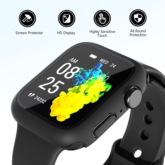2 Pack Tempered Glass Case Compatible for Apple Watch, Hard PC Screen Protector Overall Protection Lightweight Scratch (Black(2-Pack), 38mm) - Image 4