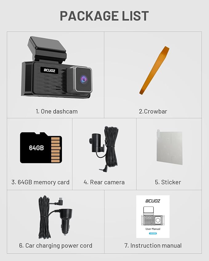 BCUOZ 4K Dual Dash Cam Front and Rear, GS200 170° Wide Angle Night Vision with 3.39” IPS Touchscreen, WiFi App Control, Night Vision, G-Sensor Loop Recording, 64GB Card Included Parking Monitoring - Image 8