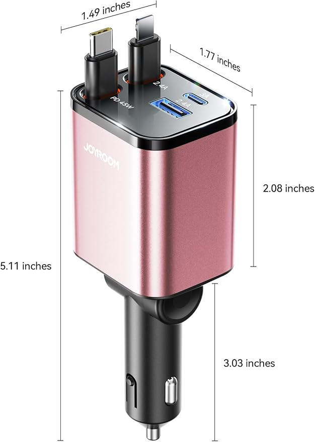 [2026 Upgrade] Retractable Car Charger 84W Car Charger USB C for iPhone 17 16 Fast Charging, Pink Car Accessories, Car Phone Charger Adapter for iPhone 17 Air 16 15 Pro Max, Pixel - Image 6