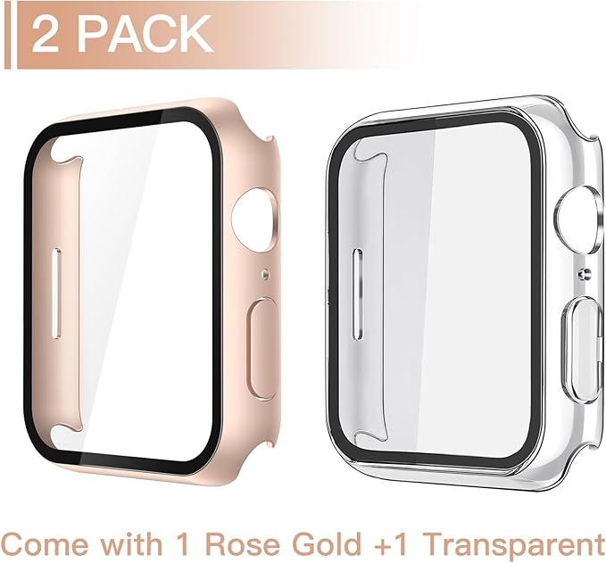 Misxi [2 Pack] Waterproof Hard Case with Tempered Glass Compatible with Apple Watch SE 3 (2025) SE 2 SE Series 6 Series 5 Series 4 44mm, Cover for iWatch Screen Protector, 1 Rose Gold + 1 Transparent - Image 2