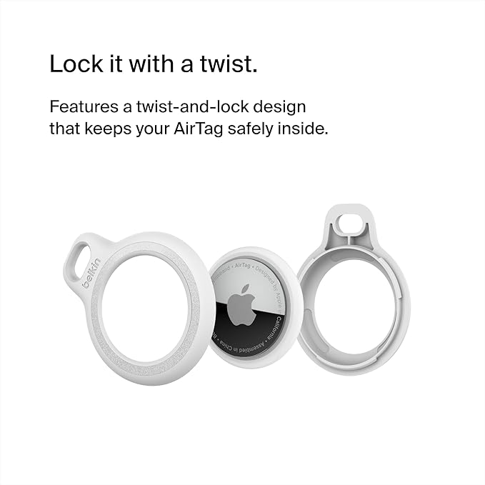 Belkin Apple AirTag Reflective Secure Holder w/Key Ring, Scratch-Resistant Case w/Raised Edges - Protective AirTag Keychain Accessory for Keys, Child Tracking Device, Pets - Grayscale (4-Pack) - Image 2