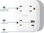 Philips EZFit 3-Outlet Surge Outlet Extender with USB, 1 USB-A, 1 USB-C, Adapter Spaced, Charging Station, 12W, 980 Joules, White - SPP9393W/37 - Image 2
