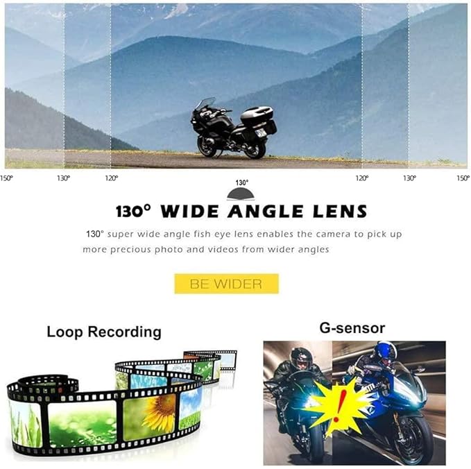 VSYSTO WiFi Motorcycle Dash Cam, 2 Channels 130° Wide Angle Lens Starlight Night Vision Front & Rear HD 1080P Camera Motorbike DVR System, G-Sensor, Loop Recording (Black-D6L) - Image 5