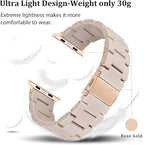 V-MORO Resin Bands Compatible with Apple Watch Series 11/10/9/8/7 Band 45mm/44mm/42mm/46mm Fashion Rose Gold Metal Buckle Lightweight Strap Bracelet for iwatch Series SE/6/5/4/3/2/1 Women(Milky Tea) - Image 2