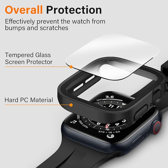 Amizee 2 Pack Compatible with Apple Watch Case SE 3/2/1 Series 6/5/4 44mm with Built-in Screen Protector, Ultra-Thin Hard PC Straight Edge Anti-Scratch Protective Cover for iWatch (M-Black/Silver) - Image 2