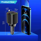 Car Charger USB C, 4in1 Car Phone Charger with USBC Retractable Cable for iPhone Android Fast Charge, AGEMANY 78W Cigarette Lighter Adapter with Voltage Display, 12V/24V Car Accessories Gift (Black) - Image 6