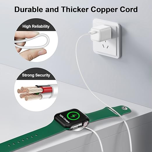   for Apple Watch Charger Magnetic Fast Charging Cable [Portable] Magnetic Wireless Charging Compatible with iWatch Series Ultra/9/8/7/6/SE/SE2/5/4/3/2-[4.9FT] White - Image 4