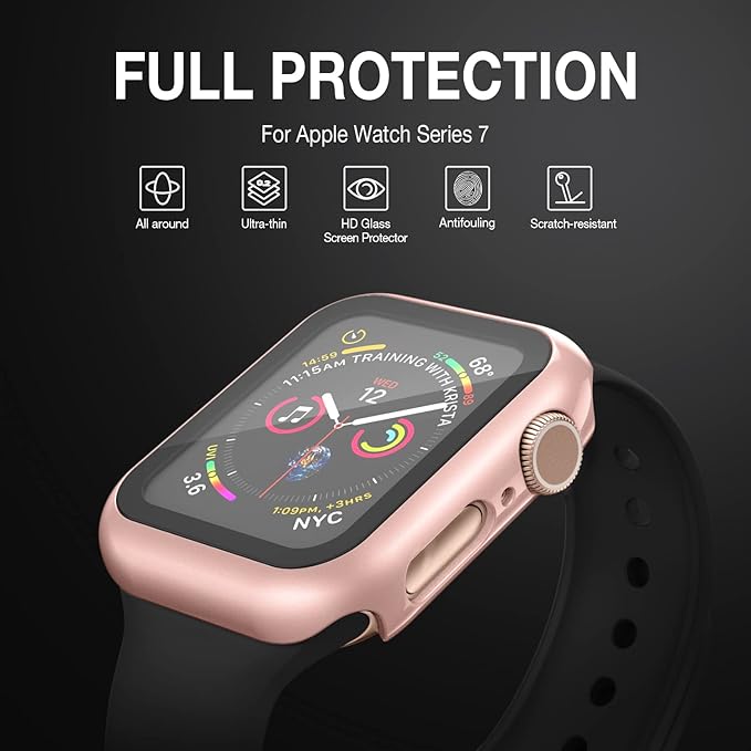 Case Compatible with Apple Watch 44MM Series 6/5/4/SE with Built-in Tempered Glass Screen Protector, All-Around Ultra-Thin Bumper Full Cover Hard PC Protective Case for iWatch, Rosegold - Image 2