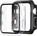2 Pack Case for Apple Watch Screen Protector, Hard PC Case with Tempered Glass Protective Cover Guard Bumper, Slim Apple Watch Cover for iWatch Series 3 2 1 - Black/Clear 42mm by FoamiaCaseforAppleWatch