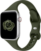 Thin Slim Band Compatible with Apple Watch 38mm 40mm 41mm 42mm 44mm 45mm 46mm 49mm, Replacement Silicone Sport Strap for iWatch Series 11/10/9/8/7/6/5/4/3/2/1 Ultra SE Women Men, Army Green by Acrbiutu