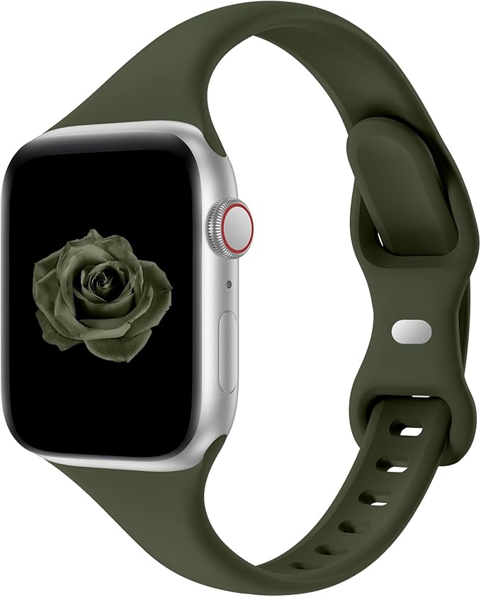 Thin Slim Band Compatible with Apple Watch 38mm 40mm 41mm 42mm 44mm 45mm 46mm 49mm, Replacement Silicone Sport Strap for iWatch Series 11/10/9/8/7/6/5/4/3/2/1 Ultra SE Women Men, Army Green by Acrbiutu